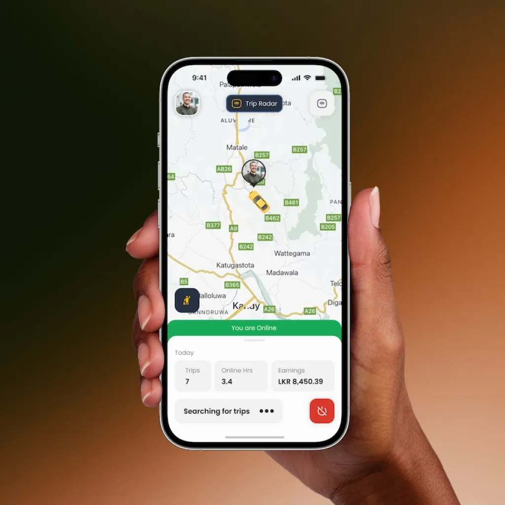 The driver app showing trips, hours and earnings for the day